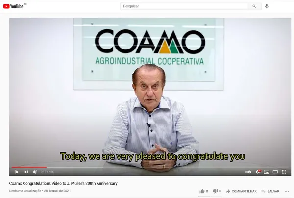 COAMO: Cooperativa saúda empresa alemã J. Muller pela comemoração dos seus 200 anos