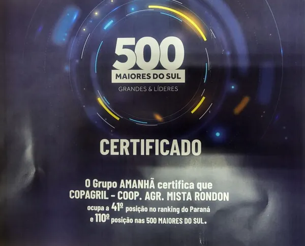 COPAGRIL: Entre as 500 maiores empresas do Sul