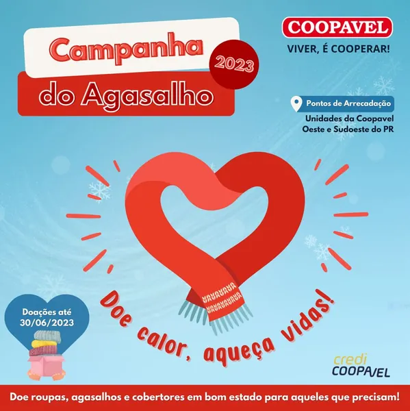 AGRO: Doe calor, aqueça vidas é slogan de campanha do agasalho da Coopavel