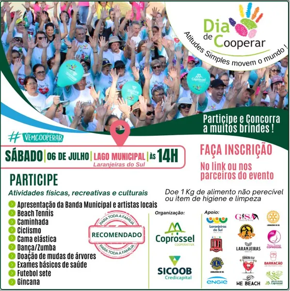DIA C: Abertas as inscrições para atividades do Dia de Cooperar da Coprossel e Sicoob