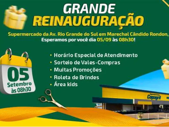 Copagril realizará reinauguração do supermercado no dia 5 de setembro