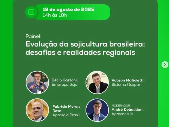 Superintendente da Ocepar participa de debate sobre a evolução da sojicultura brasileira no dia 19 de agosto, em Londrina
