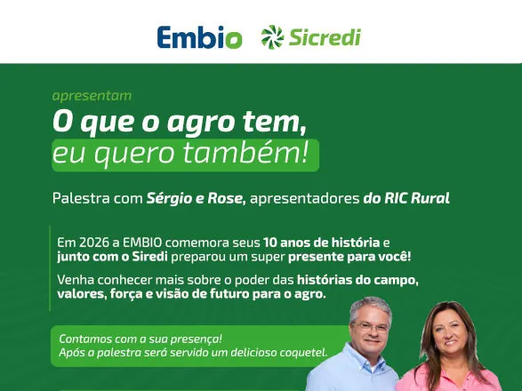 Embio e Sicredi promovem evento sobre conexão com o campo, com Sérgio Mendes e Rose Machado do RIC Rural 