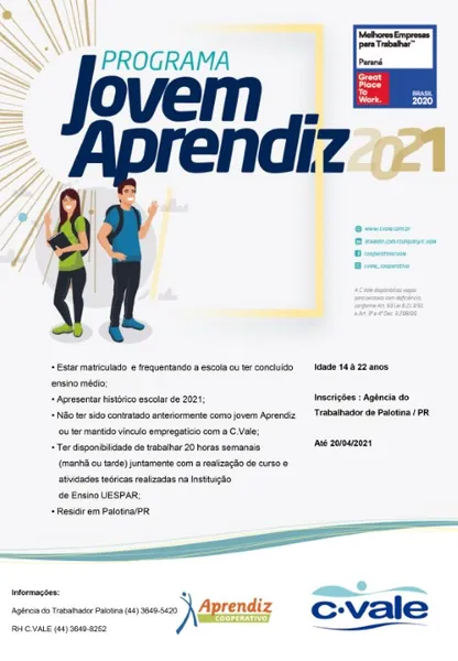  C.VALE: Abertas as inscrições para Jovem Aprendiz Industrial