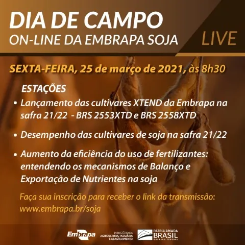 EMBRAPA: Resultado da safra de soja e eficiência no uso de fertilizantes são destaques em Dia de Campo On-line
