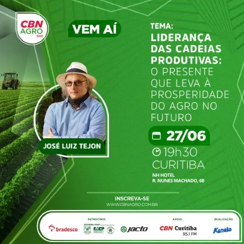 CBN: Especialista em jornalismo no agro, José Tejon realiza palestra em Curitiba no dia 27 de junho