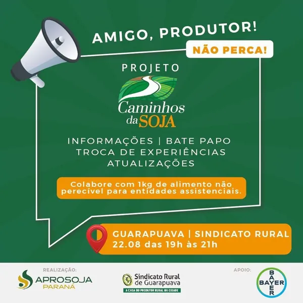 APROSOJA: Projeto “Caminhos da Soja” reunirá produtores em cinco cidades paranaenses