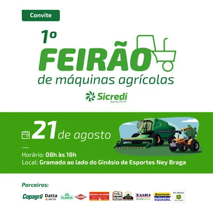 Sicredi Alian&ccedil;a PR/SP realizar&aacute; 1&ordm; Feir&atilde;o de M&aacute;quinas Agr&iacute;colas