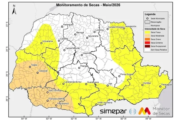 Seca recua em várias regiões do Paraná, aponta monitor nacional