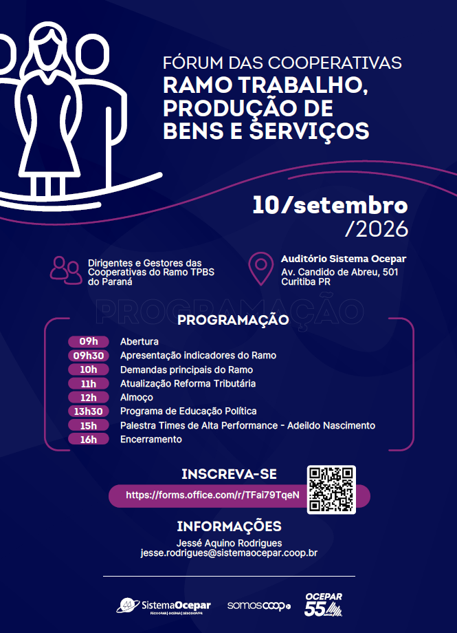 Cooperativas de Trabalho, Produção de Bens e Serviços se reúnem dia 10 de setembro, em Curitiba