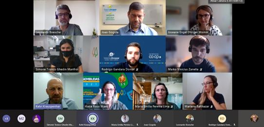 REUNIÃO INSTITUCIONAL: Gestores da cooperativa Evolua e da Central Ailos participam de vídeo com o Sistema Ocepar