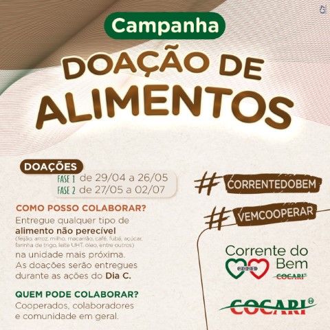 COCARI II:  Tem início a segunda fase da Campanha Corrente do Bem 2021 com arrecadação de alimentos