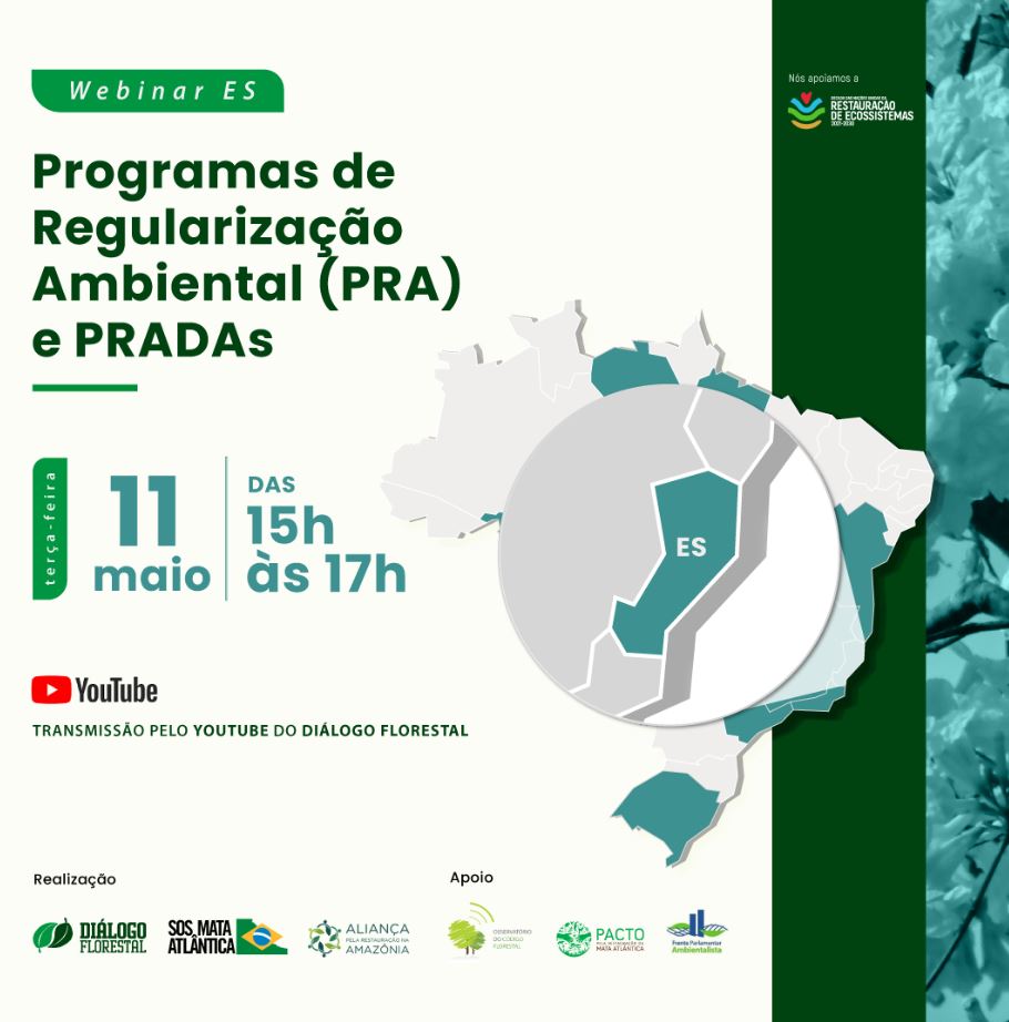 WEBINAR: Evento vai debater o Programa de Regularização Ambiental e Projeto de Recomposição de Áreas Degradadas e Alteradas