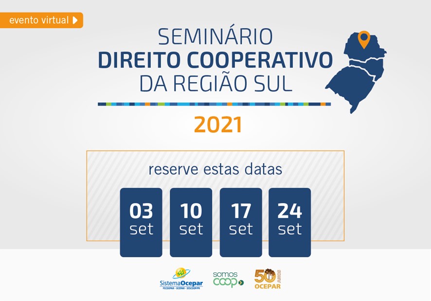 JURÍDICO:  Seminário de Direito Cooperativo da Região Sul será em setembro; reserve as datas 