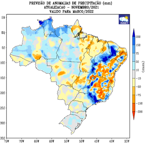 METEOROLOGIA: Previsão climática do Inmet mostra como ficarão as chuvas e temperaturas até abril de 2022