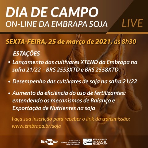 EMBRAPA: Resultado da safra de soja e eficiência no uso de fertilizantes são destaques em Dia de Campo On-line