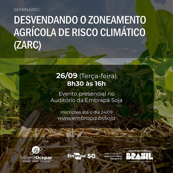 ZARC: Zoneamento Agrícola de Risco Climático será tema de seminário na Embrapa Soja