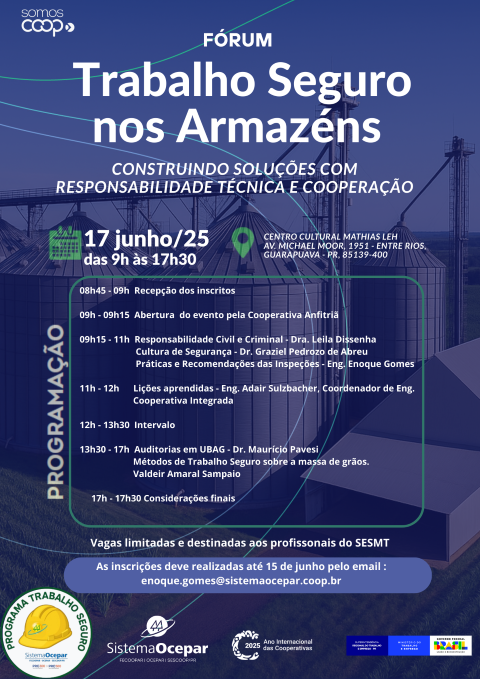 Sistema Ocepar convida para fórum Trabalho Seguro nos Armazéns